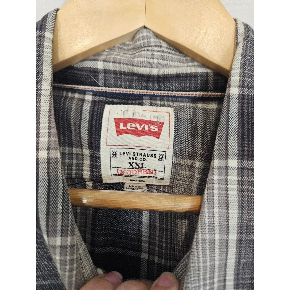 Levi's Western Shirt XXL Black Gray Plaid Pearl Snap Long Sleeve Cotton Sawtooth